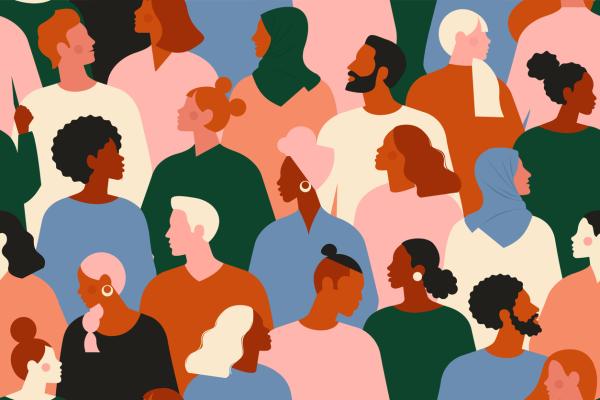 Art collage depicting multicultural profiles