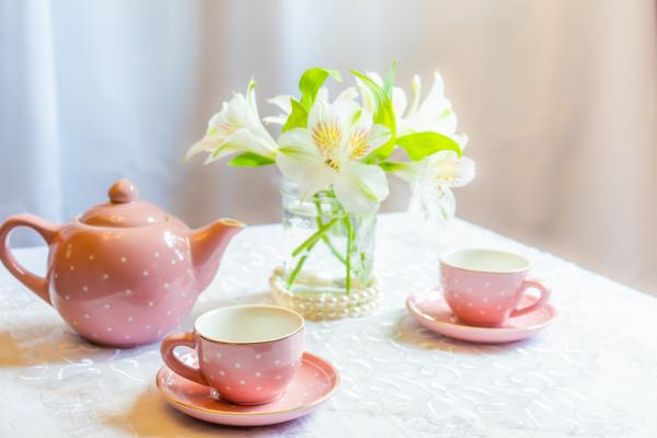 Child's Tea Set with fresh cut flowers