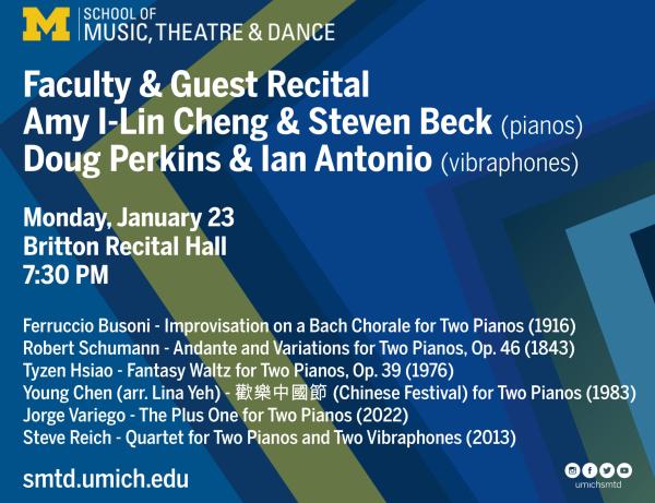 Amy I-Lin Cheng & Steven Beck, pianos with Doug Perkins & Ian Antontio, vibraphones