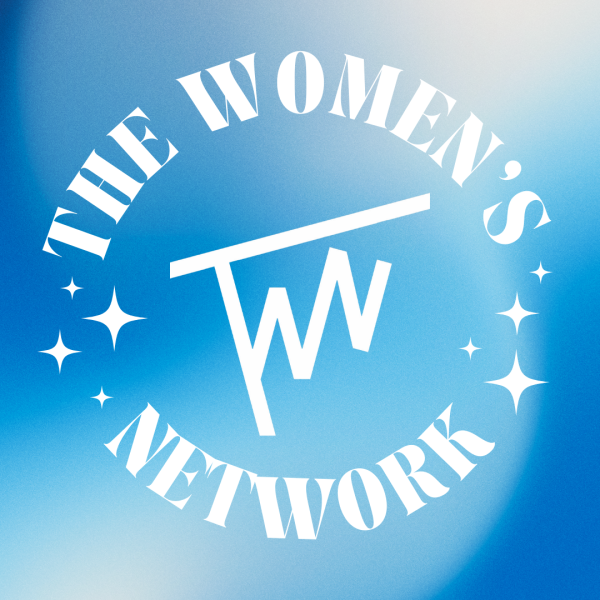 Blue swirl background with the words "The Women's Network" and the TWN logo in the center