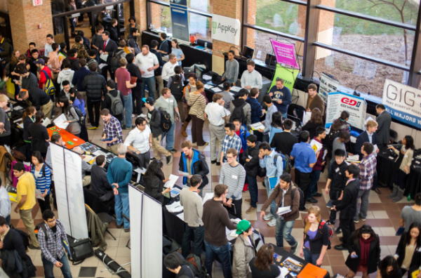 Students attending a career fair