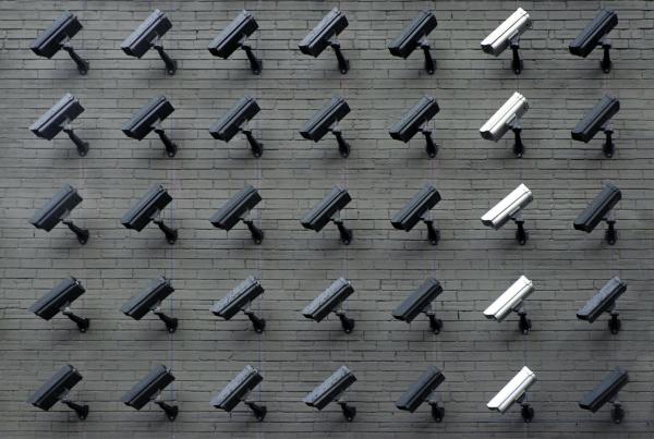 Wall of security cameras