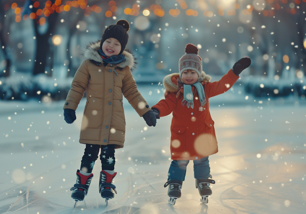 image designed by Freepik (two children ice skating and holding hands)