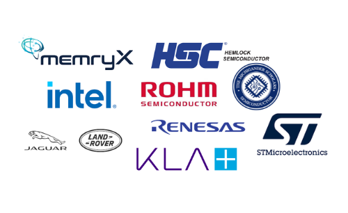 Logos of companies attending: MemryX, HSC, Intel, Renesas, Rohm, STMicroelectronics, Jaguar/Land Rover, KLA, U-M's Michigander Scholars in Semiconductors Program