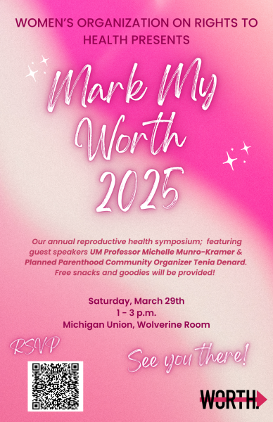 Flyer promoting WORTH end-of-year event, Mark My WORTH, on March 29th at 1 PM