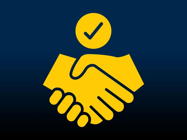 An icon of a handshake with a checkmark